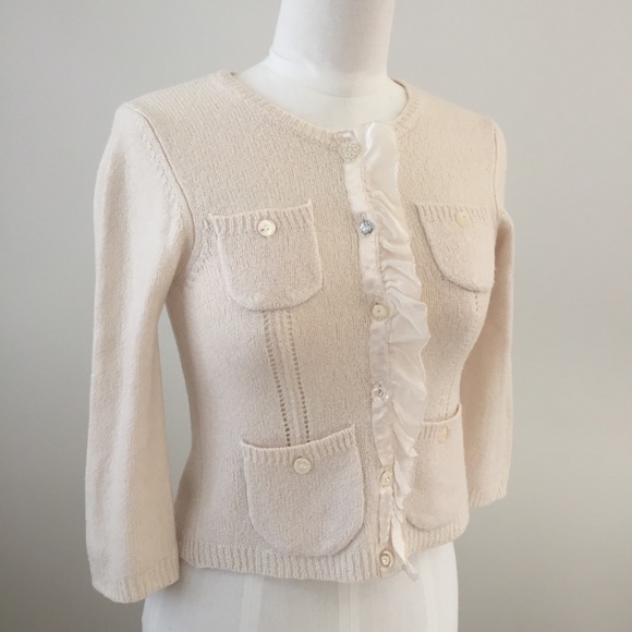 Rebecca Taylor Wool Blend Ruffle Cardigan, Sz S - Picture 1 of 8